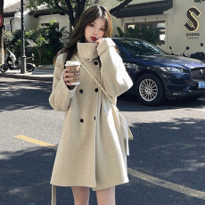 批发爆款#高级感毛呢外套女秋冬装<b class='q'>新款</b>小个子韩版系带立领呢子大衣女