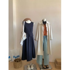 批发实拍～法式复古新品格子简约宽松收腰系带百搭中长款韩系大衣