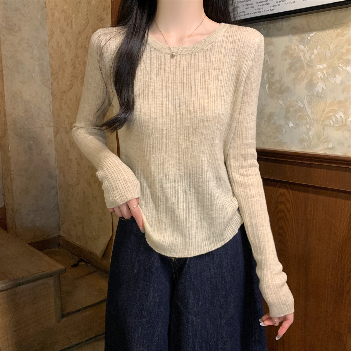 Actual shot of autumn and winter Korean style loose, lazy and versatile 6 wool sweater long-sleeved bottoming top
