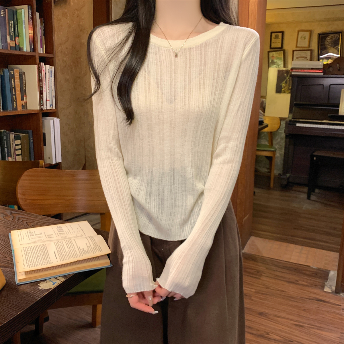 Actual shot of autumn and winter Korean style loose, lazy and versatile 6 wool sweater round neck long sleeve bottoming top for women