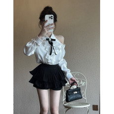 批发实拍小香风山茶花蝴蝶结挂脖温柔绝美纯色辣妹衣蛋糕半裙整套穿搭