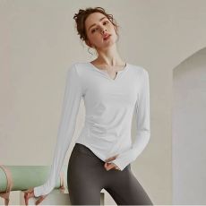 批发【磨毛】瑜伽健身运动T恤女修身瑜伽上衣长袖薄款速干跑步健身服