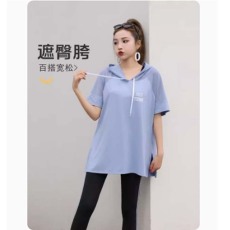 批发瑜伽服短袖女宽松遮肉显瘦跑步运动罩衫中长款外穿瑜伽健身上衣