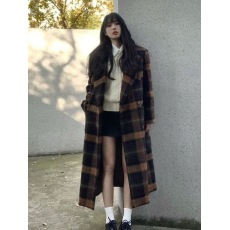 批发格子双排扣复古时尚呢子大衣女秋冬新款高级感小个子温柔毛呢外套