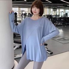批发丝滑弹力运动T恤女宽松速干跑步健身服罩衫长袖瑜伽服上衣