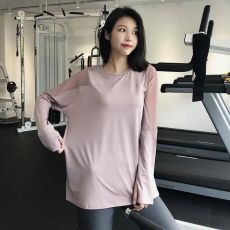批发大码运动上衣女宽松胖mm罩衫速干T恤瑜伽服长袖夏薄款跑步健身服