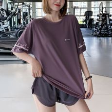 批发裸感亲肤运动上衣女宽松大码健身服罩衫孕妇瑜伽服短袖T恤