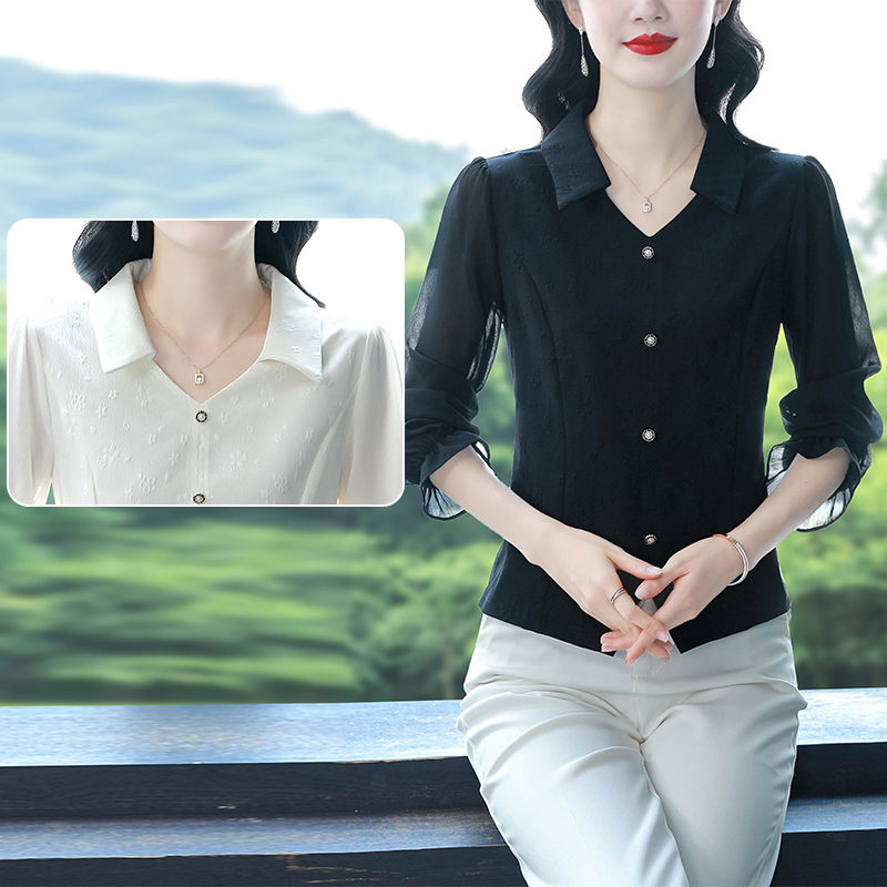 PF21960#国风雪纺衫新款别致小衫短款减龄长袖上衣女士漂亮女裝貨源服裝批發