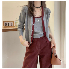 批发拼色边细羊毛针织开衫毛衣两件套女<b class='q'>欧洲站</b>2026春季新款欧货女装潮