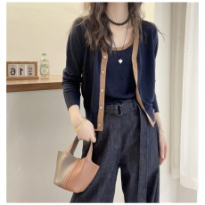 批发拼色边细羊毛针织开衫毛衣两件套女<b class='q'>欧洲站</b>2026春季新款欧货女装潮