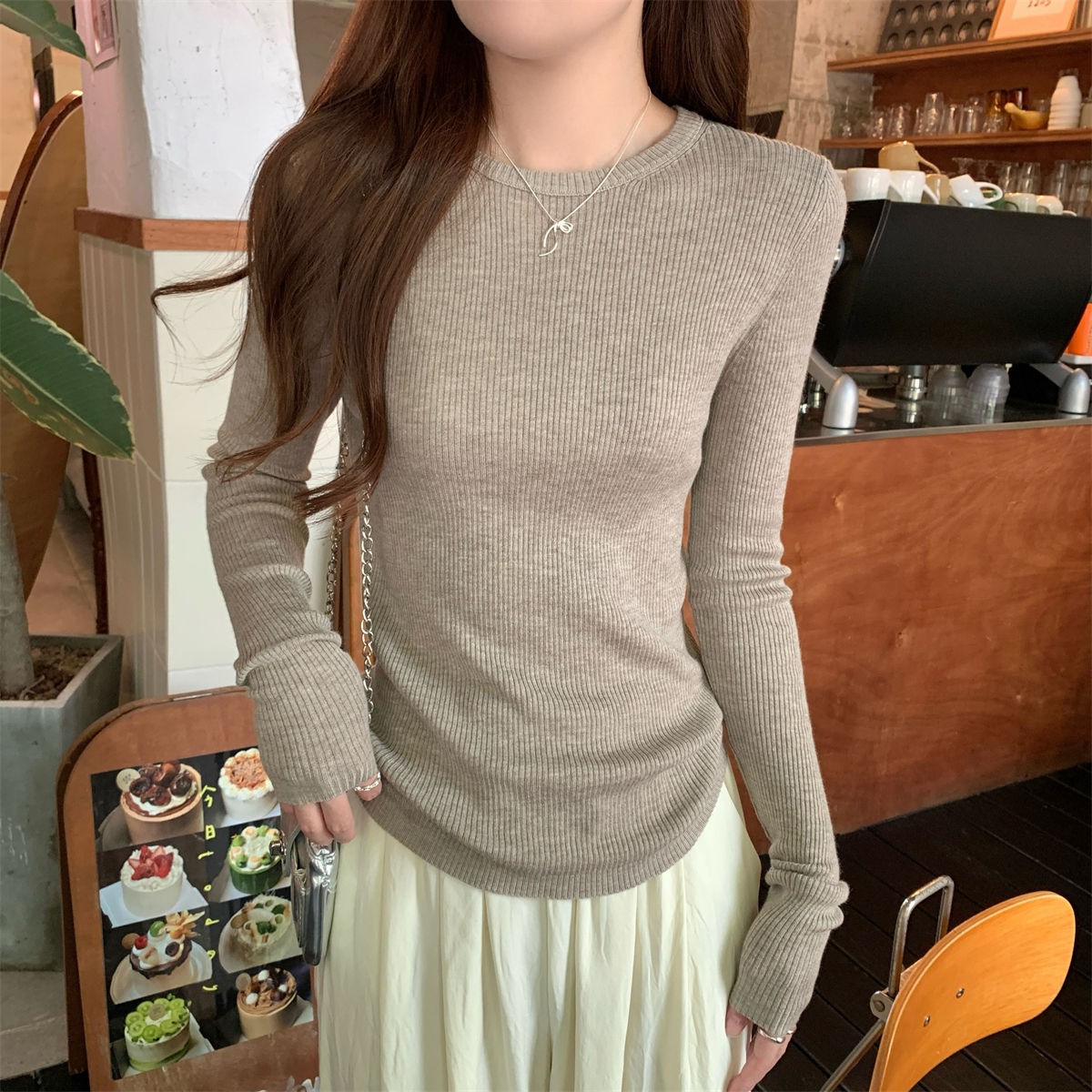 Real shot of autumn and winter Korean style new slim fit, simple and versatile 6 wool slimming sweater long-sleeved bottoming top