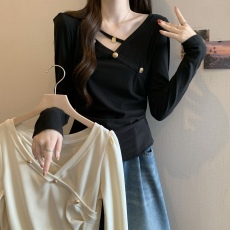 批发大码女装<b class='q'>秋</b>款胖mm遮肉长袖t恤不规则正肩上衣收腰显瘦别致打底衫