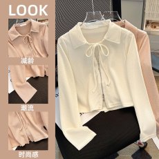 批发实拍   POLO领女2024新款秋季开衫薄款外搭高腰显瘦长袖短款上衣