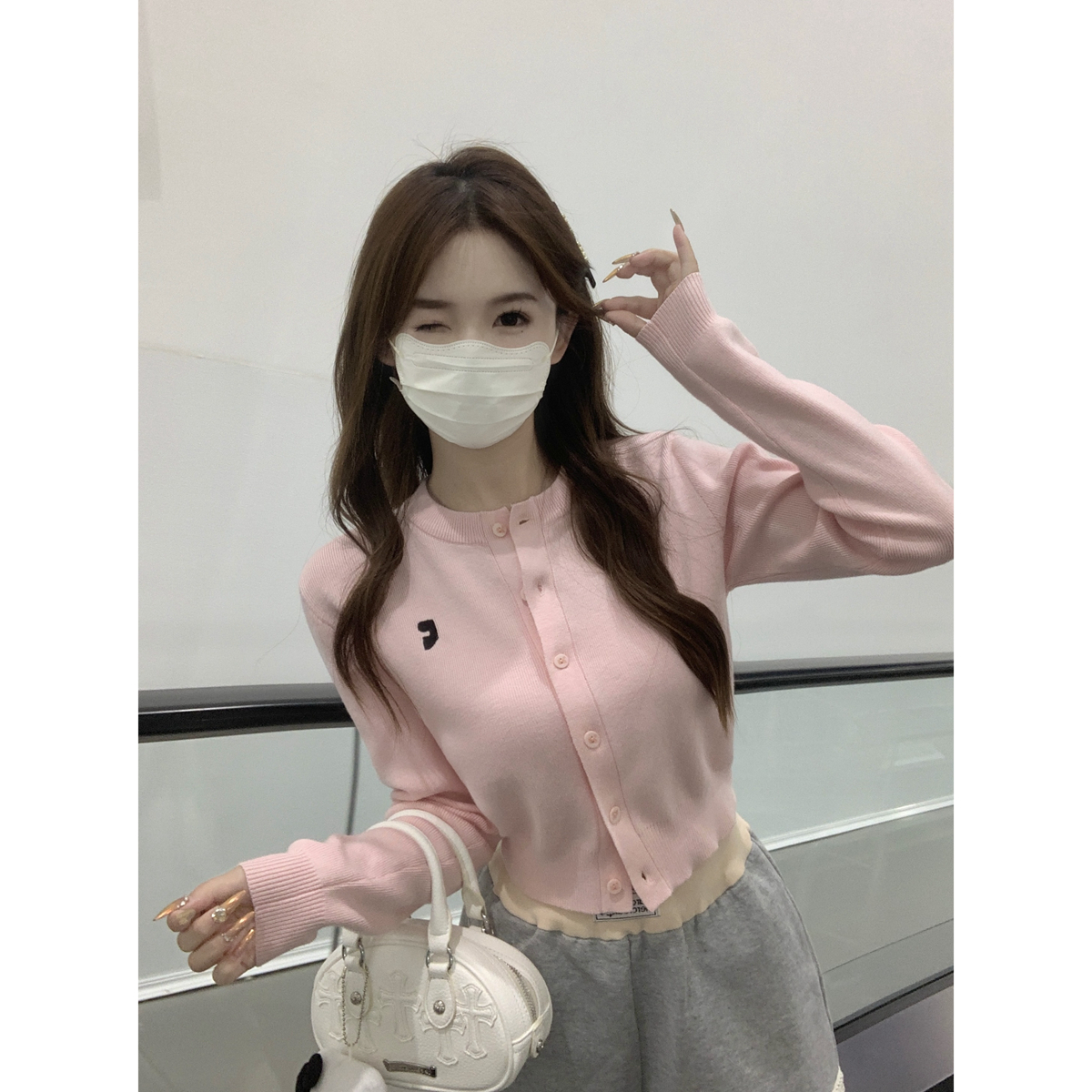 Actual shot of autumn and winter Korean style ins single-breasted short versatile knitted cardigan long-sleeved jacket for women