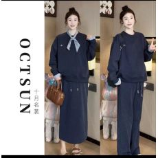 批发网红新品2024秋<b class='q'>冬</b>孕妇长袖圆领上衣+裤子+裙子休闲显瘦套装