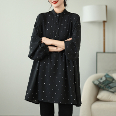批发实拍夏装新款大码女装文艺波点宽松中长款百搭女衬衫M-4XL200斤