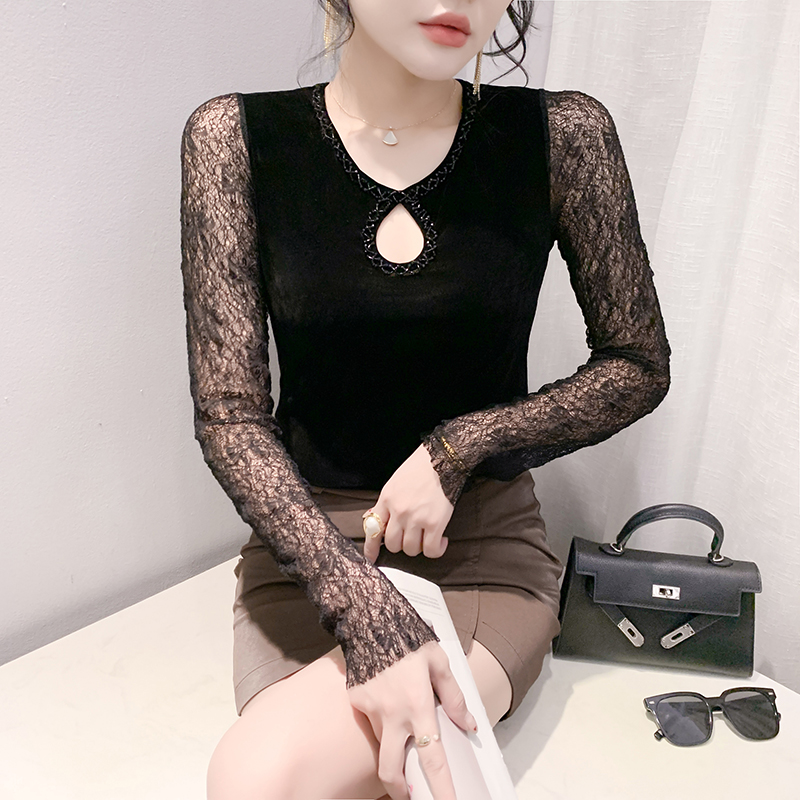 높은 품질 벨벳 유럽 상품 긴팔 티셔츠 여성 2026 가을 폭발 몸매 가꾸기 슬림해 보이는 주문 구슬 외국 가스 만나는 맨위