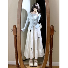 批发早秋季法式蓝色长袖连衣裙子女秋装2024年新款小个子穿搭长裙套装