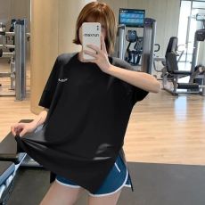 批发运动T恤女宽松大码胖mm跑步健身服长款瑜伽服短袖速干上衣