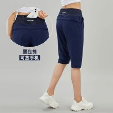 批发速干运动中裤女夏薄款跑步羽毛球短裤口袋可放手机瑜伽健身七分裤