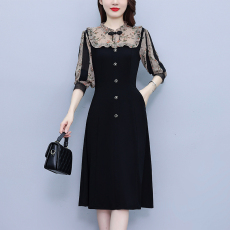 批发春季新款女装2026气质韩版显瘦百搭收腰<b class='q'>连衣裙</b>超修身中长款<b class='q'>灯笼</b>袖