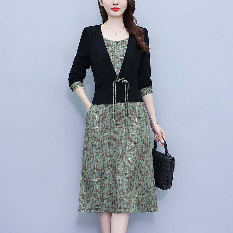 PF21952#新款时尚气质妈妈装修身显瘦洋气减龄假两件连衣裙超修身女裝貨源服裝批發