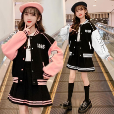 批发女童秋装外套装学生韩版洋气棒球服<b class='q'>儿童</b>春秋<b class='q'>夹克</b>上衣女孩jk套装裙