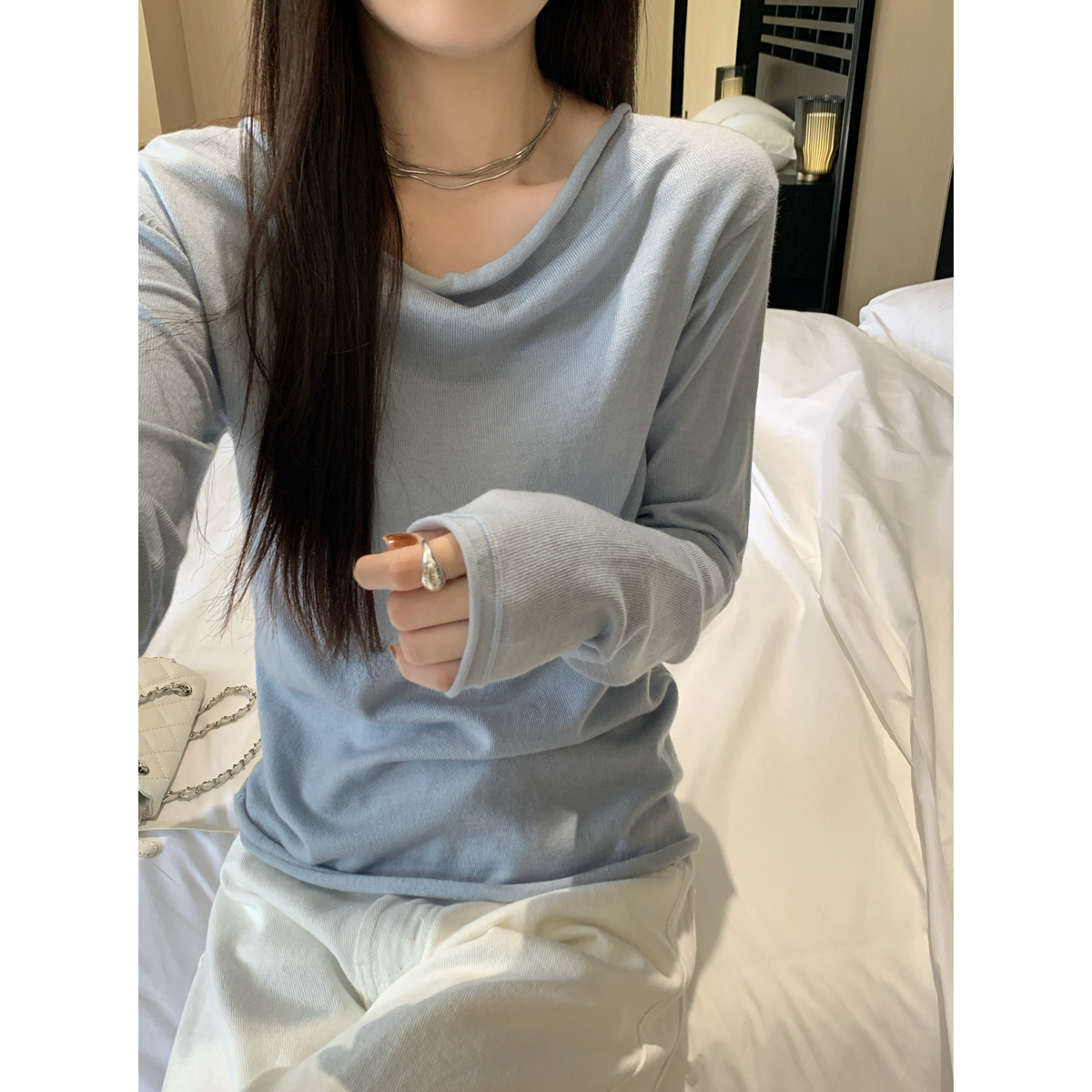 Real shot of autumn and winter Korean style loose curled swung collar Pure Desire 6 wool lazy sweater long-sleeved bottoming top