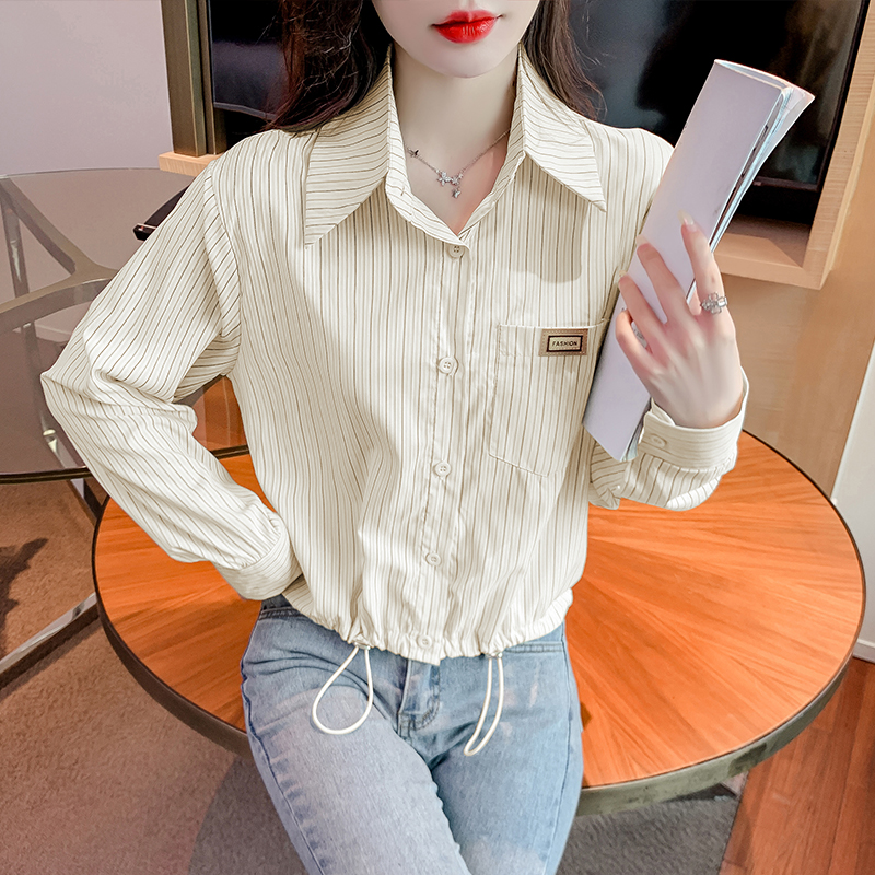 패션 스트라이프 여성 셔츠 가을 의상 2026 봄 새로운 외국 가스 루즈핏 셔츠 여성 다용도 긴팔 맨위