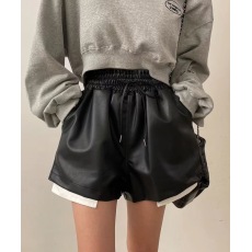 批发韩国东大门宽松百搭显瘦高腰PU<b class='q'>皮短裤</b>女