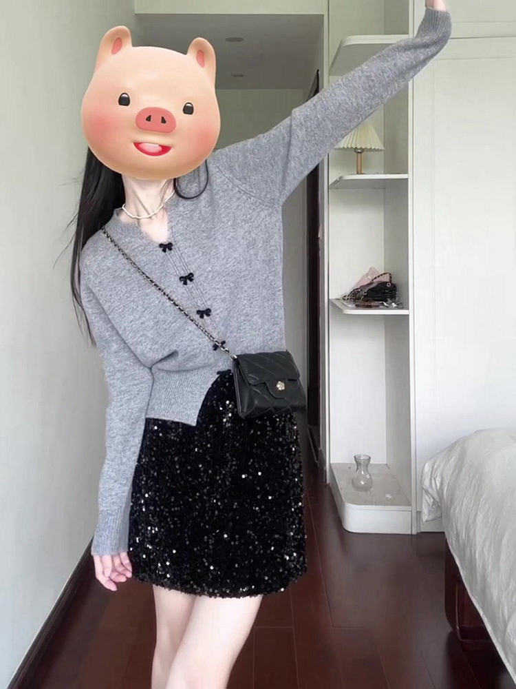 Sheep wool autumn age-reducing layering chic knitted cardigan Korean style college style slimming soft waxy sweater small coat