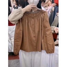 批发2026春装大码女装法式气质长袖衬衫胖mm宽松遮肚子小衫泡泡袖