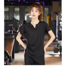 批发新款四针六瑜伽宽松运动上衣女V领性感舒适健身服网红速干衣T恤