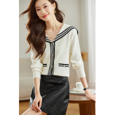 批发实拍◆◆长袖针织开衫女秋季新款显瘦学院风海军领毛衣上衣