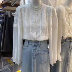 批发韩国东大门2026春季新款法式蕾丝花边<b class='q'>衬衫</b>小众长袖白色<b class='q'>衬衣</b>上衣女