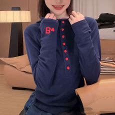 批发连帽半开扣长袖女2025春季新款大码微胖mm显瘦遮肉设计感打底上衣