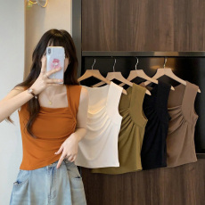 批发人棉<b class='q'>莫代尔</b>1*1随心裁褶皱设计感吊带背心<b class='q'>甜辣</b>修身短款百搭上衣潮
