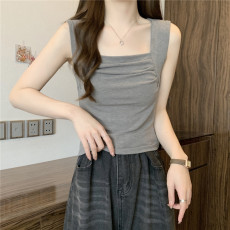 批发人棉<b class='q'>莫代尔</b>1*1随心裁吊带背心<b class='q'>甜辣</b>修身短款褶皱设计感百搭上衣潮