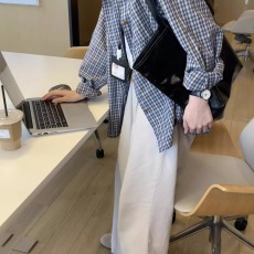 批发特价原版布料复古小众慵懒风休闲格纹宽松格子<b class='q'>衬衫</b>女外套