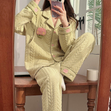 批发L-3XL 空气棉月子服<b class='q'>睡衣</b>秋冬季夹层<b class='q'>孕妇</b><b class='q'>可调</b>节套装