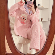 批发L-3XL 空气棉月子服<b class='q'>睡衣</b>秋冬季夹层<b class='q'>孕妇</b><b class='q'>可调</b>节套装
