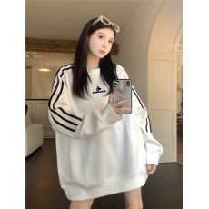 批发原版做工白色长袖卫衣女冬宽松显瘦慵懒风休闲外套<b class='q'>中长款</b>上衣潮