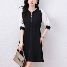 批发时尚简约休闲大码连衣裙2026夏季新款韩版插肩袖拼接显瘦中袖裙子