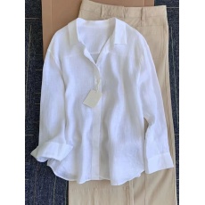 批发老钱风白色高端亚麻翻领<b class='q'>长袖</b>衬衫女轻薄简约时尚休闲百搭上衣