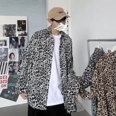 批发暗黑系豹纹衬衫男<b class='q'>韩</b>版潮流设计感上衣春夏季ins潮牌宽松痞帅衬衣