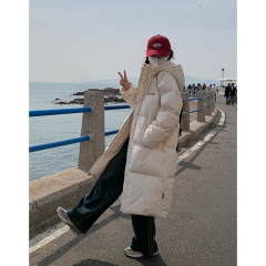Women's Long Length Down Jacket in Off-White 2024 Winter New Medium-Length Cotton Parka Korean Style Thick Knee-Length Couple's Outerwear