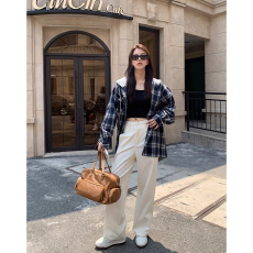 批发官图后包领抖音质量连帽磨毛格子衬衫女春季中长款外套上衣特价