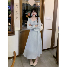 批发实拍法式温柔风秋季新款连衣<b class='q'>裙</b>别致纯色仙气修身收腰气质长<b class='q'>裙</b>