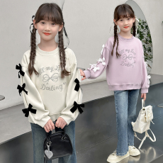 批发| 官图实价 | 纯棉华棉 | 后包领 | 秋季中大女童立体蝴蝶结卫衣