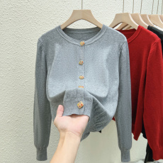 批发实拍法式小香风针织衫开衫女2026秋新款圆领短款毛衣外套薄款上衣